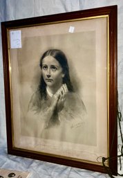 C2S29 Litho Of A Girl With Hand Clasped In A Walnut Victorian 26' X 32' Frame