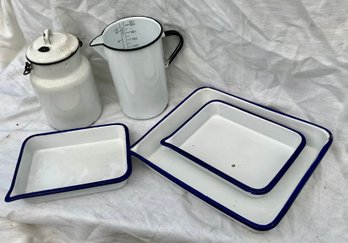 5 Pieces Of Art Deco Design Vintage Porcelain Enamel Trays Incl 3 Kodak Photography Developing Trays