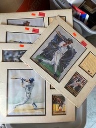 NOS 5 Pieces Of Matted Baseball Player Art & Cards