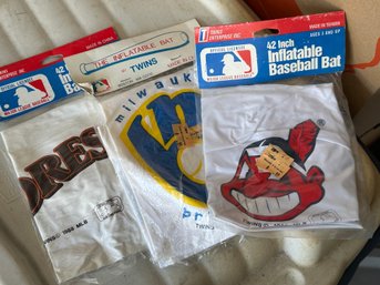 NOS Lot Of 3 1980s MLB 42in Inflatable Baseball Bats  Indians Brewers Padres