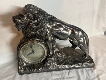 Spring Wind Novelty Clock In The Form Of A Standing Lion, 13' Long
