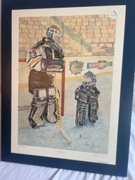T-3 Hockey Print , 'Stoppers' By John Newby, 1998, Hand Sgd., 22'x17' Framed On Stiff Hanging Board