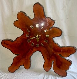 Vintage Wood Slab Slice Wall Clock Handmade For Cabin Decor, 37' Wide