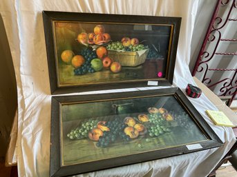 P-16 Lot Of 2 Similar Fruit Filled Still Life Litho Prints,  In 15' X 27' Frames