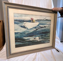 P-22 Andrew Wyeth Litho Lobsterman In A Dory W/Buoy 23'  X 27' In White Frame