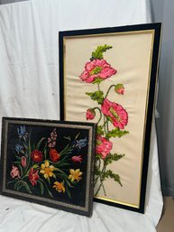 T2-15 Lot Of 2 Needlework Pictures Framed