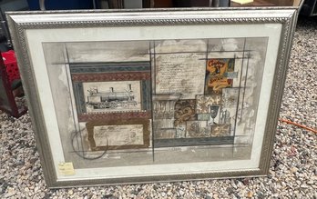 Titled Mixed Media In A Silvered Carved Frame, RR Travel  Train Travel Theme