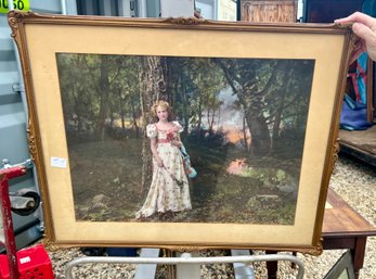P-31 Litho, 'Woman With Rose Next To A Tree', In A Vintage Style 24'x30' Frame