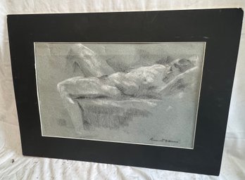 P35  Work On Paper, Charcoal 'Woman Nude'  Sgvd Bernhard Adam, In 18'x25' Moderne Black Frame