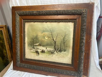 P-39 Victorian Framed Litho 'Winter Skaters' By W. H. Chandler, In A 28'x32' Frame