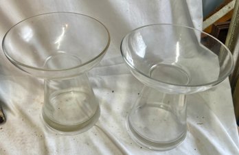 Lot Of 2 Clear Glass Vase, 'Dory' Form Possibly For Hyacinths, 8' Tall, 7' Diameter