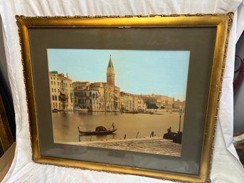 P-44 Litho Depicting Vivid Colored Venice Scene Of Gondola Boat On Canal With Gorgeous Architecture Background