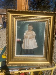 C2s4 Framed Pastel Enhanced Victorioan Photo, 'Young Girl Standing Chair', In Gorgeous 30'x51' Frame
