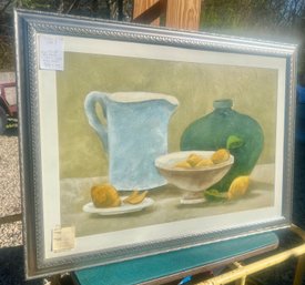 C2S8 Large Painting, Mixed Media/paper, 'Milk Jar With Lemons', Sgd K. L. Kennedy, In 33'x 45' Frame