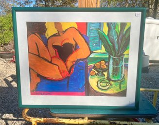 C2S13 Painting, 'Bathing Suit Blonde & A Still Life', Sgd. M. Leu '90, Painted On 4 Artist Pads, 31'x38' Frame