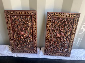 C1 Showcase1 2 Oriental Intricately Carved Panels, 11'x18'