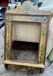 Hand Painted Courting Style Mirror Frame Only With Unusual Attached Shelf Base
