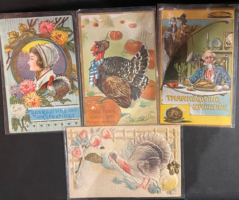 Antique Lot Of 4 Thanksgiving Postcards - Early 1900s