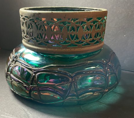 Antique Kralik Art Nouveau Iridescent Green Art Glass Vase