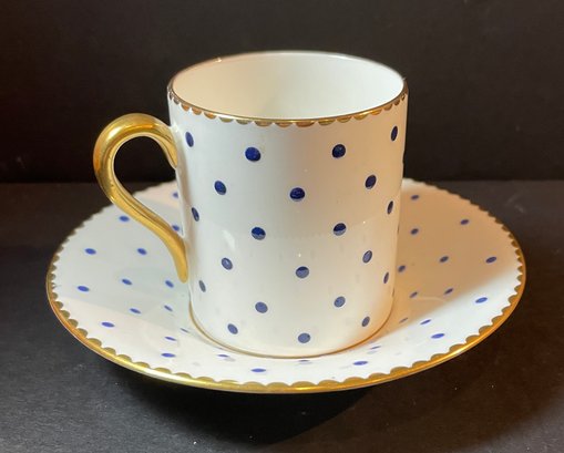 Antique Shelley - Blue Polka Dot Demitasse Cup And Saucer - See Pics For Marks & Great Condition
