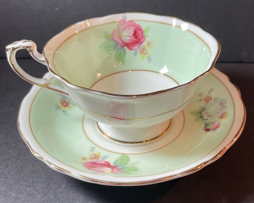 Paragon Double Warrant Green Tea Rose Cup & Saucer - See Pics For Marks & Great Condition