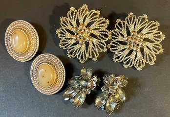 3 Pair Of Vintage Clip On Earrings