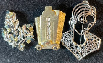 Lot Of 3 Vintage Signed Brooches - Coro, JJ Jonette, M. Jent