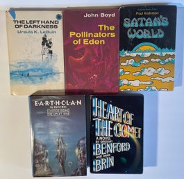 Lot Of 5 Sci Fi Fantasy Books By LeGuin, Boyd, Poul Anderson, David Brin