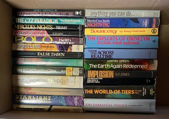 Large Box Of 23 Hard Cover Sci Fi Fantasy Books - Many Authors