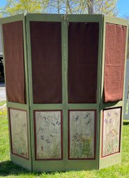 Eclectic Mid Century Folk Art Hand Painted Large Room Divider - 4 Panels- Amazing!