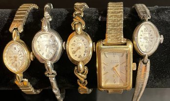 Lot Of 5 Vintage Ladies Watches - Bulova, Wittnauer, Croton, Hamilton, Lady Elkin All W/ Rolled Gold. See!