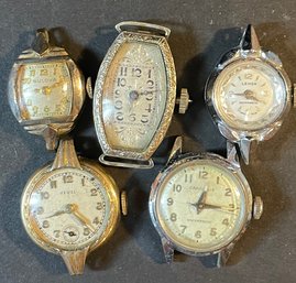 5  Vintage Ladies Watches - Jewel, Bulova, Lenga, Caravalle,  See!