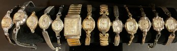 Lot Of 13 Vintage Ladies Watches - Elgin, Bulova, Benrus, Hamilton, Lucerne Etc.  All W/ Rolled Gold. See!