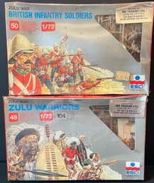 Vintage ESCI #212 & #213 Zulu Warriors 2 Sets Soldiers 1/72 Scale 48 & 50 Figures - New Old Stock