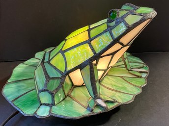 Vintage Dale Tiffany Art Glass Frog Lily Pad Accent Lamp - Old Stock With Original Tag Attached