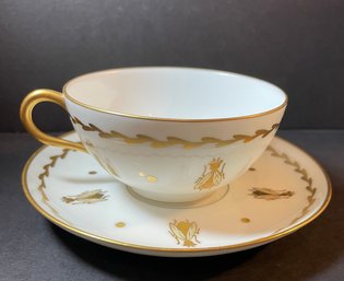 Vintage Limoges Hand Painted Napoleonic Bees Porcelain Cup & Saucer France