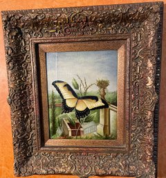 Stunning Butterfly Over Italian Villa Oil On Board Painting - Framed 20x17' Overall