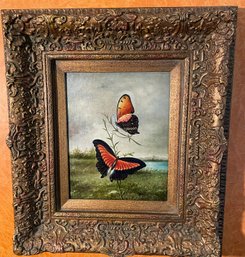 Butterflies In Meadow Oil On Board Painting - Framed 20x17' Overall