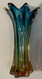 Vintage Murano Unsigned Hand Blown Mult-colored Vase - 11' Tall