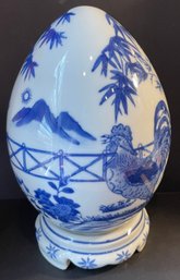 Vintage Dechang Taoci Chinese Republic Period Cobalt Blue Rooster Egg - 10' Tall, 6' Wide