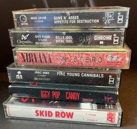 6 Vintage Rock / Grunge Cassette Tapes - Artists And Titles As Shown