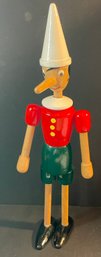 Collectible Vintage MADE IN ITALY Pinocchio Wooden Fully Articulated Handmade Doll - Rare W/ White Hat - 10'