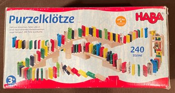 HABA Educational Domino Race Wood Blocks Toy Set From Germany - Over 250 Pieces In Box - Beech Wood