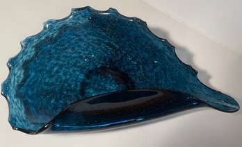 Krosno Poland Ocean Blue Shell Art Glass Decorative Bowl - 18'