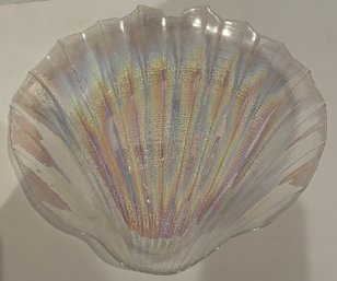 Vintage Kamei Iridescent Large Carnival Glass Shell Serving Plate - 12x11x2'