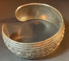 Vintage Asian Signed Ornate Bangle Cuff Bracelet