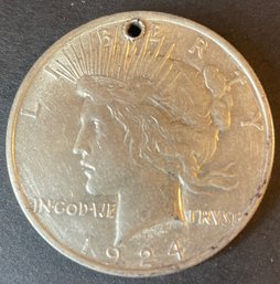 1924 Liberty Peace Silver Dollar - Worn As A Medallion