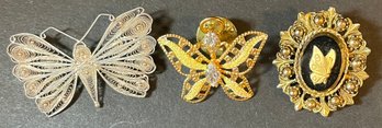 3 Lovely BUTTERFLY Vintage Pins/Brooches