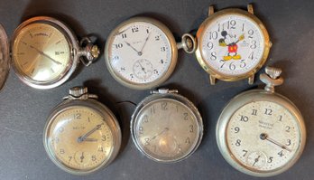 Lot Of 6 Vintage Pocket Watches And Watch Parts As Found