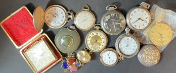 Lot Of 11 Vintage Pocket Watches And Watch Parts As Found
